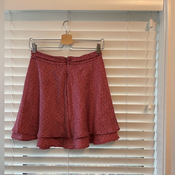 Red + White Dotted Silk Mini Skirt - Picture 4 of 5